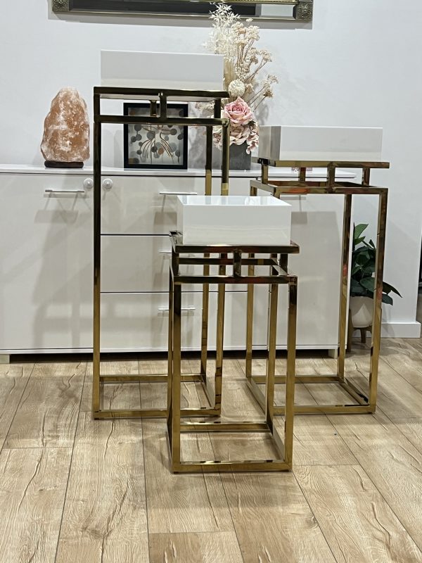 gold luxe square white acrylic tables